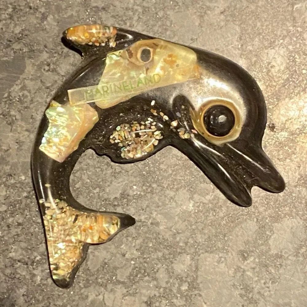 1970s vintage Crystal Craft Dolphin resin and abalone wall decor Marineland